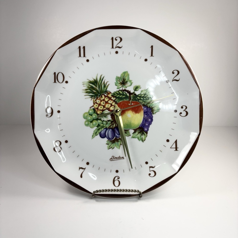 Vintage Linden brand Ceramic wall clock with a fruit motif Round 10.5" Diameter